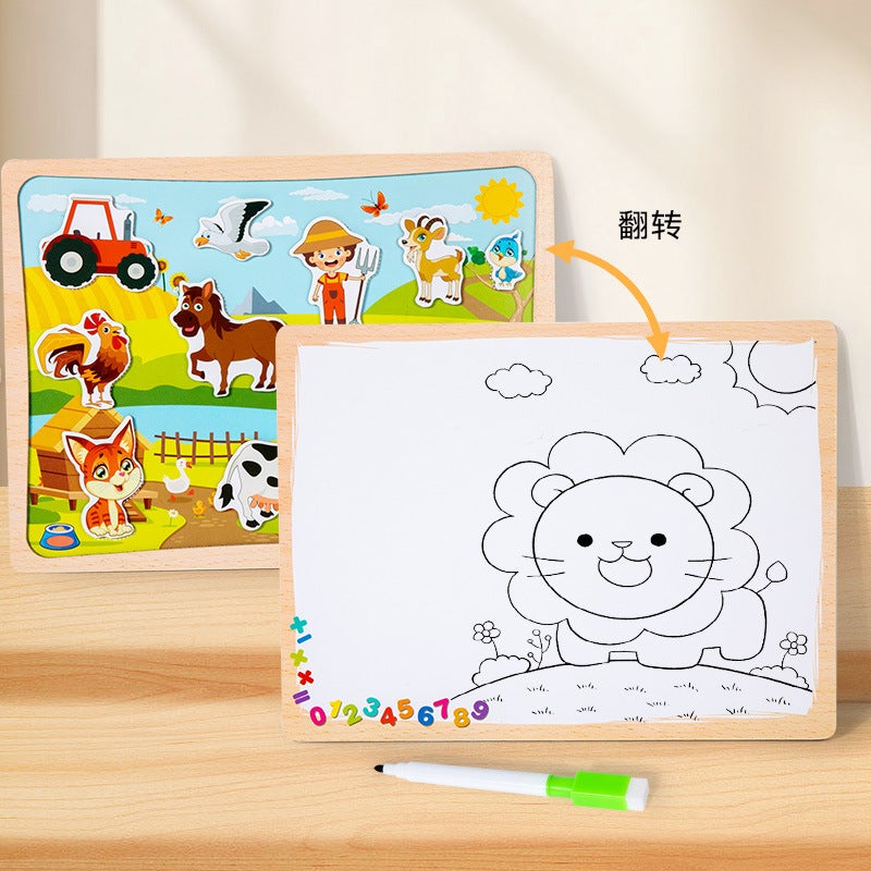 Teaching Wooden Kidsren'S Educational Magnetic Puzzles 3-6 Years Old Double-Sided Small Drawing Board Writing Erasable Toys - Image 2